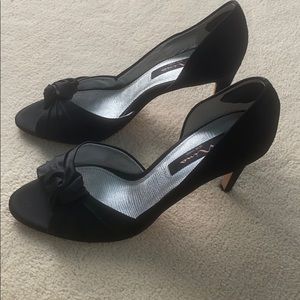 Black Satin open toe heel